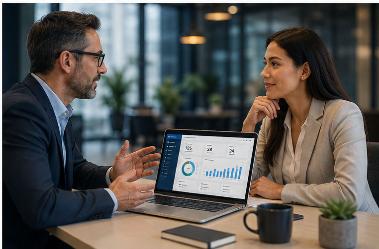 Business professionals reviewing an automation assessment together