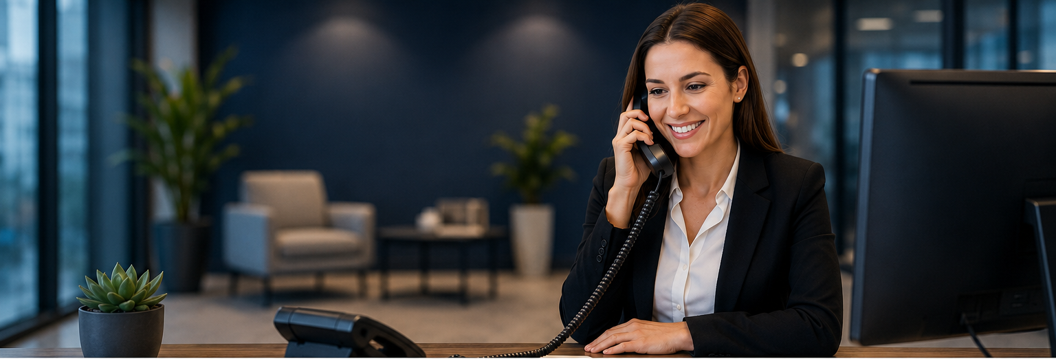 Professional virtual receptionist helping a customer
